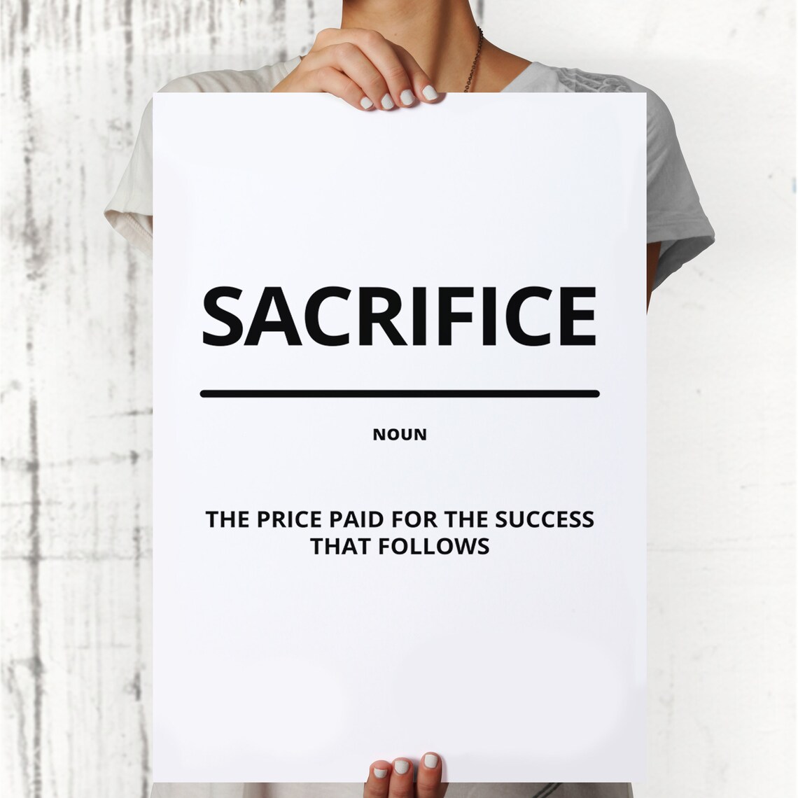 Sacrifice Noun Definition Minimalist White Motivational Quote Poster - Image 3