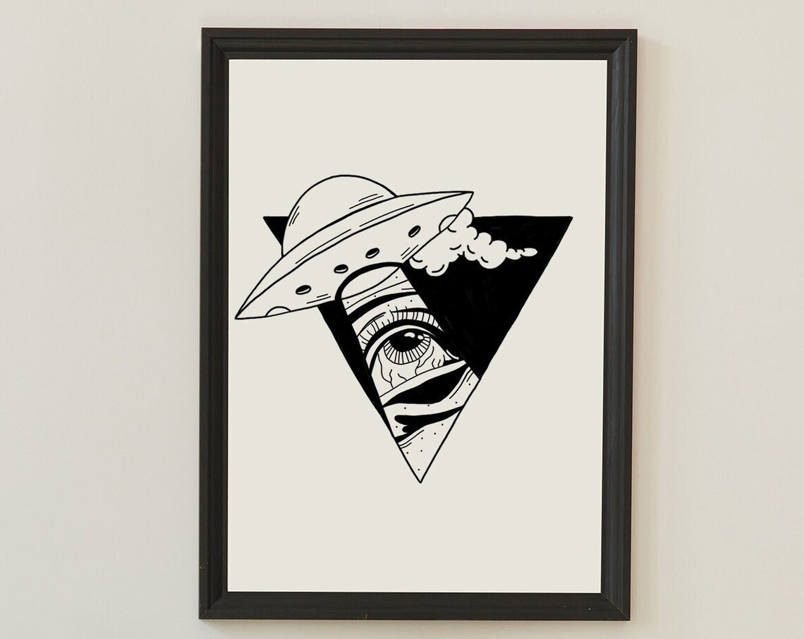 Out Of Space UFO Triangle Eye Abduction Tattoo Surreal Art Poster - Image 4