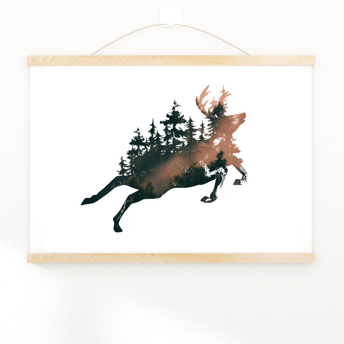 Jumping Deer Silhouette With Forest - Image 2