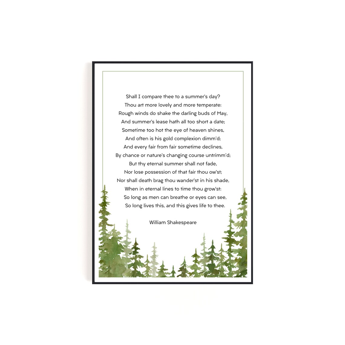 Shakespeare Sonnet 18 Poem, Watercolor Forest Art Print