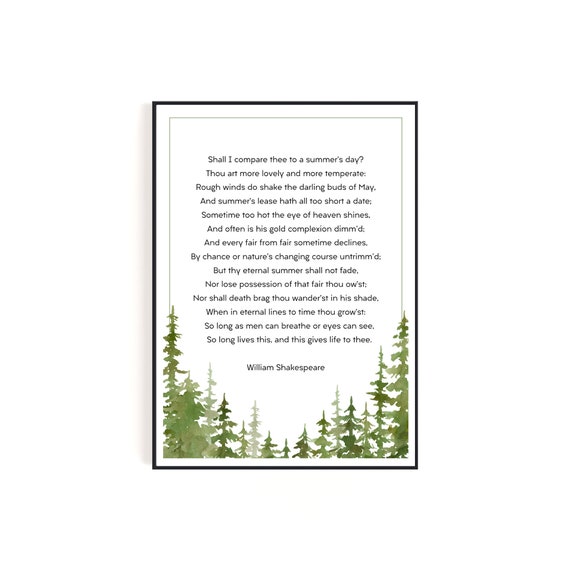 Shakespeare Sonnet 18 Poem, Watercolor Forest Art Print