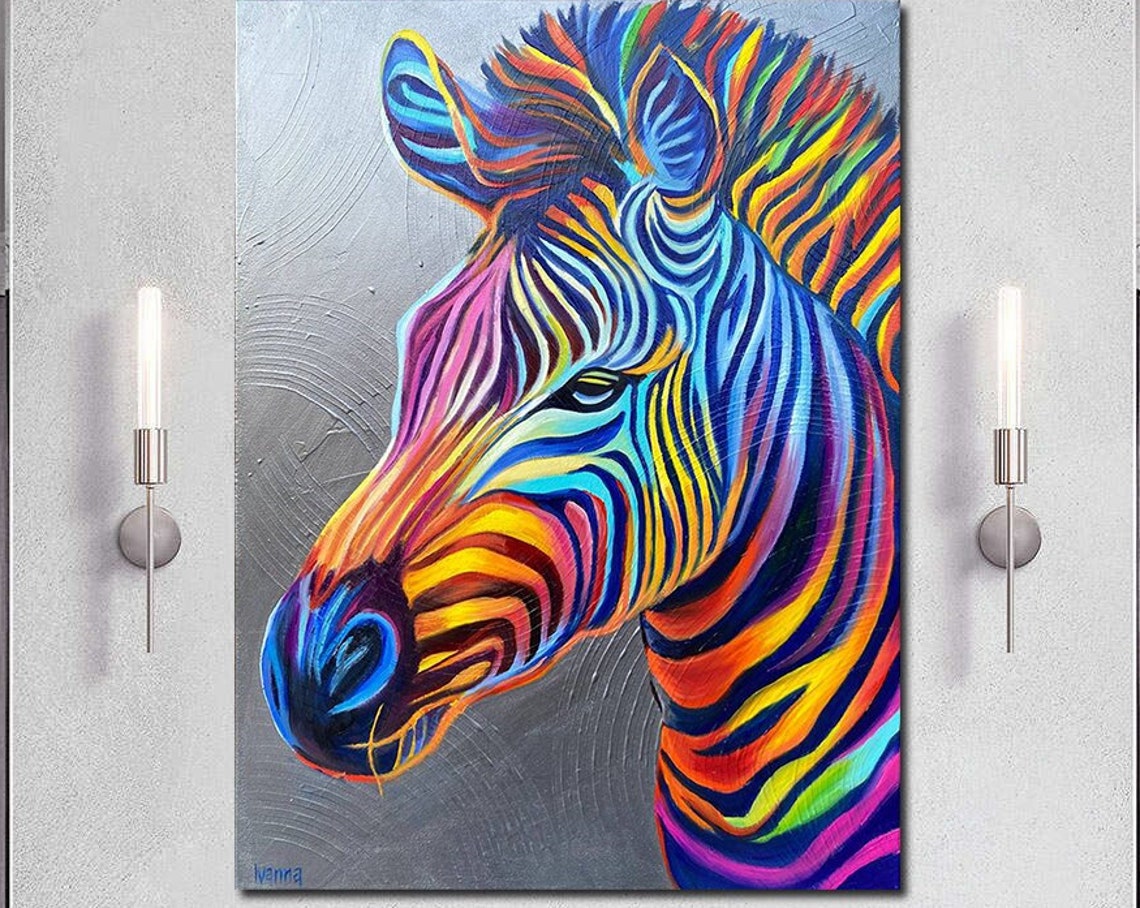 Colorful Rainbow Zebra Head Vibrant Stripes Pop Animal Art Poster