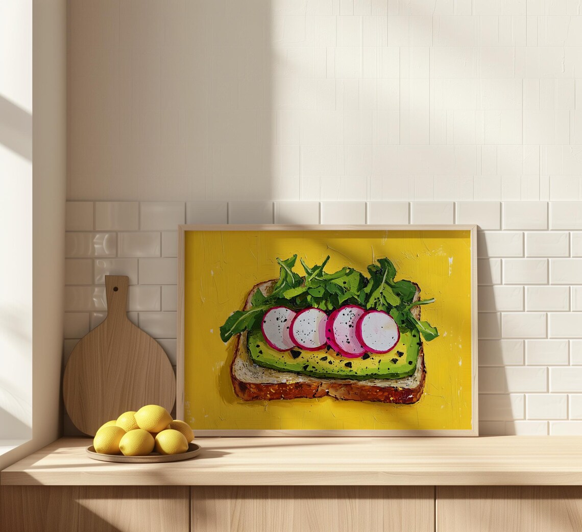 Avocado Toast Print Breakfast Painting Avocado Art Vegan Food Prints Trendy Kitchen Decor Maximalist Art Cute Cafe Decor Dining Room Prints - Image 4