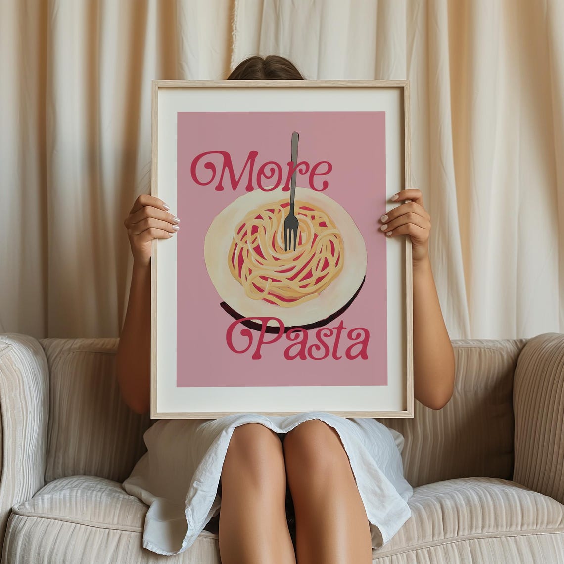More Pasta Heaping Spaghetti Plate Pink Retro Kitchen Poster - Image 2