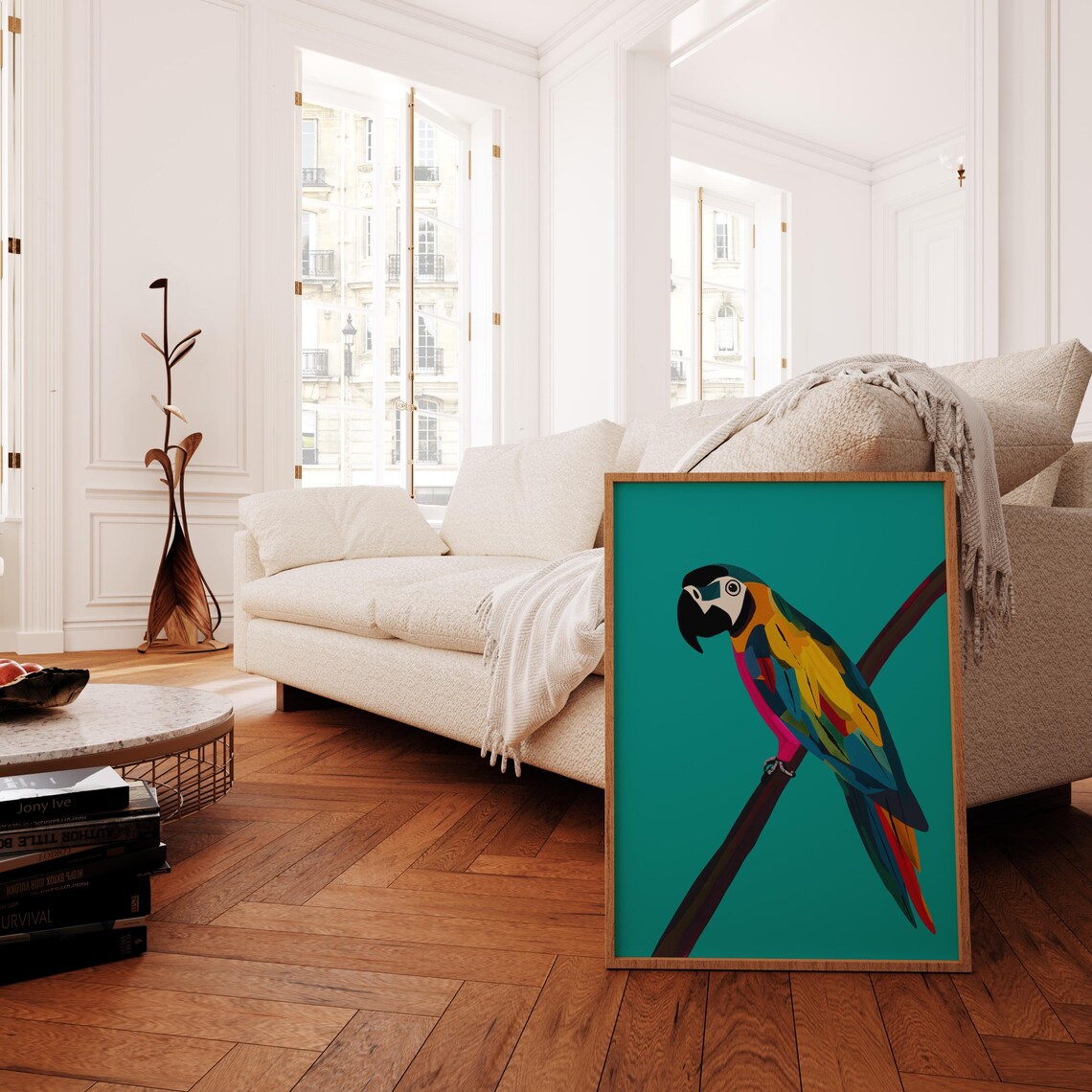 Bold Colourful Macaw Parrot on Teal Pop Art Tropical Bird Poster - Image 3