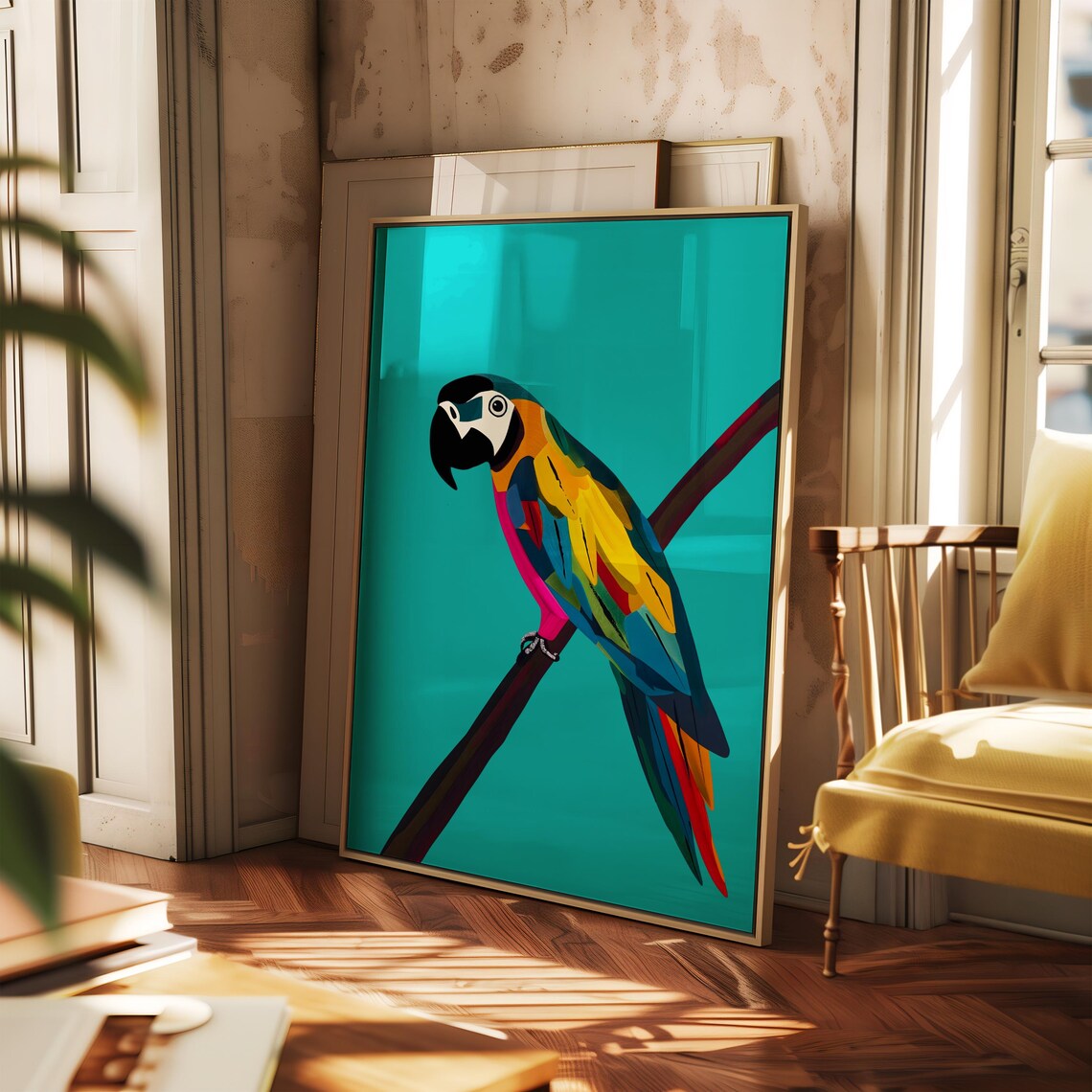Bold Colourful Macaw Parrot on Teal Pop Art Tropical Bird Poster - Image 2