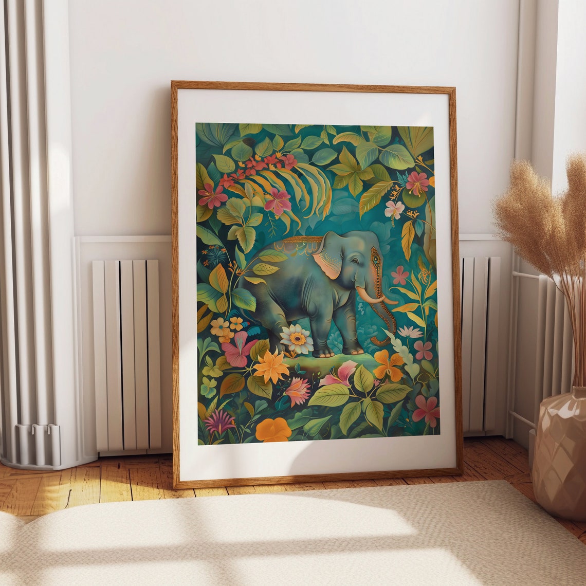 Decorated Elephant In Tropical Floral Jungle Boho Art Poster - Image 3