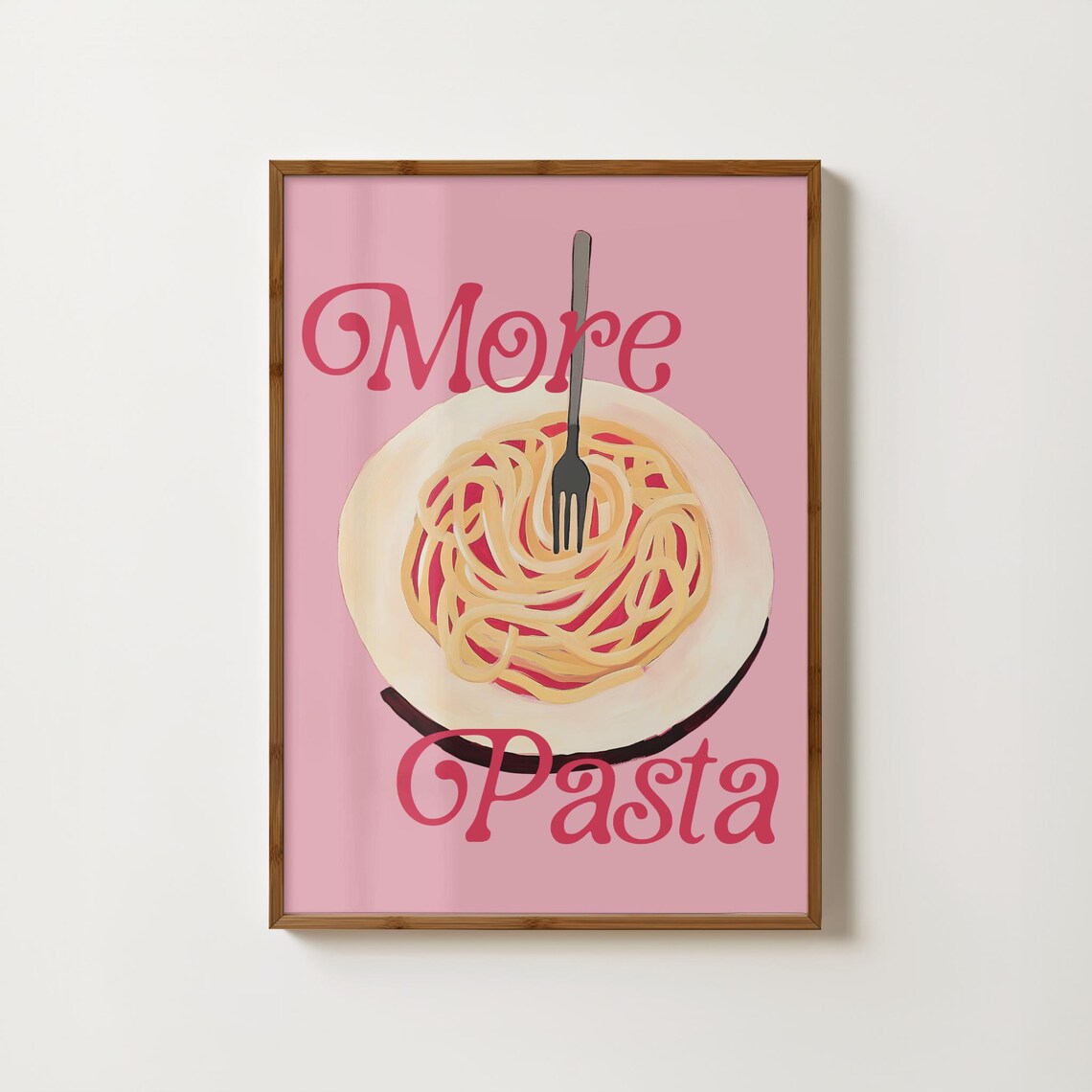 More Pasta Heaping Spaghetti Plate Pink Retro Kitchen Poster