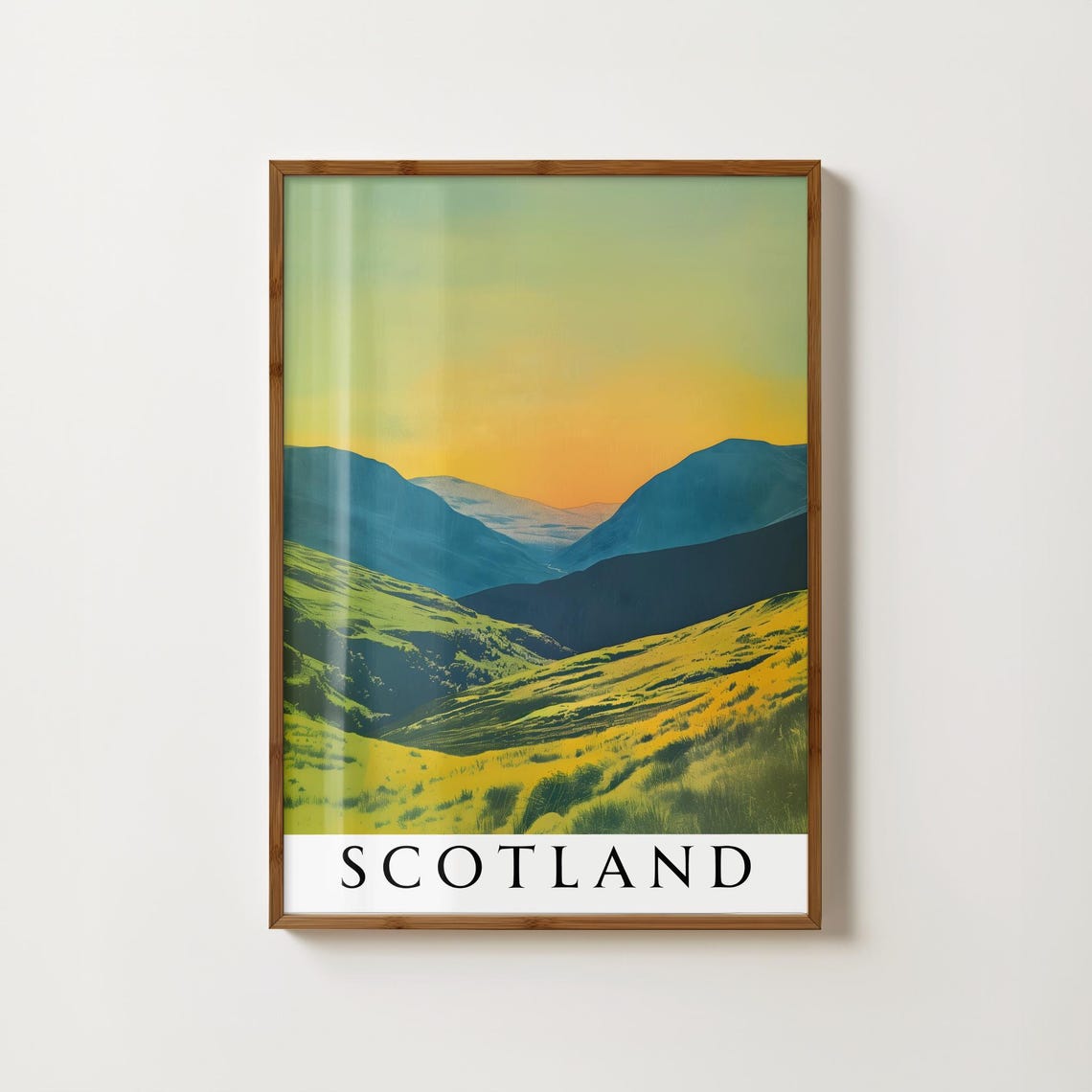 Scotland Golden Sunset Valley Teal Mountain Landscape Poster