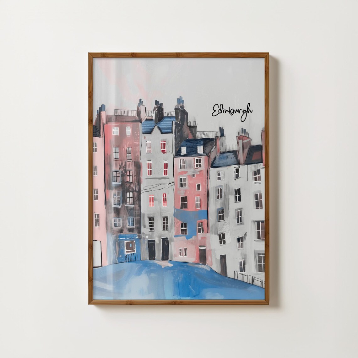 Edinburgh Colorful Tenement Row Houses Watercolor Travel Art Poster