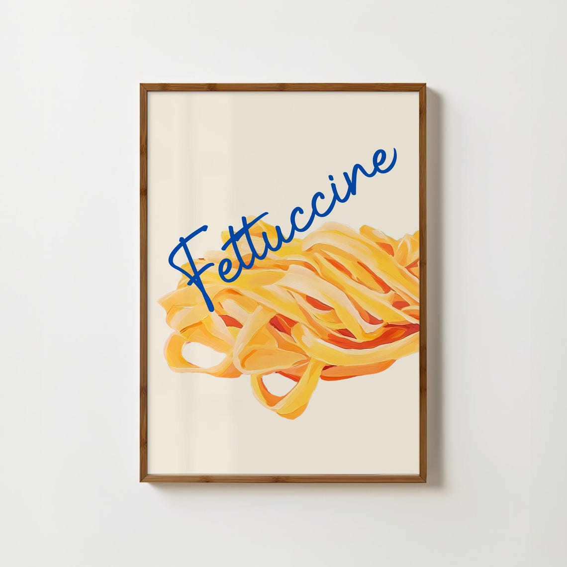 Fettuccine Painted Noodles Blue Script Typography Food Poster