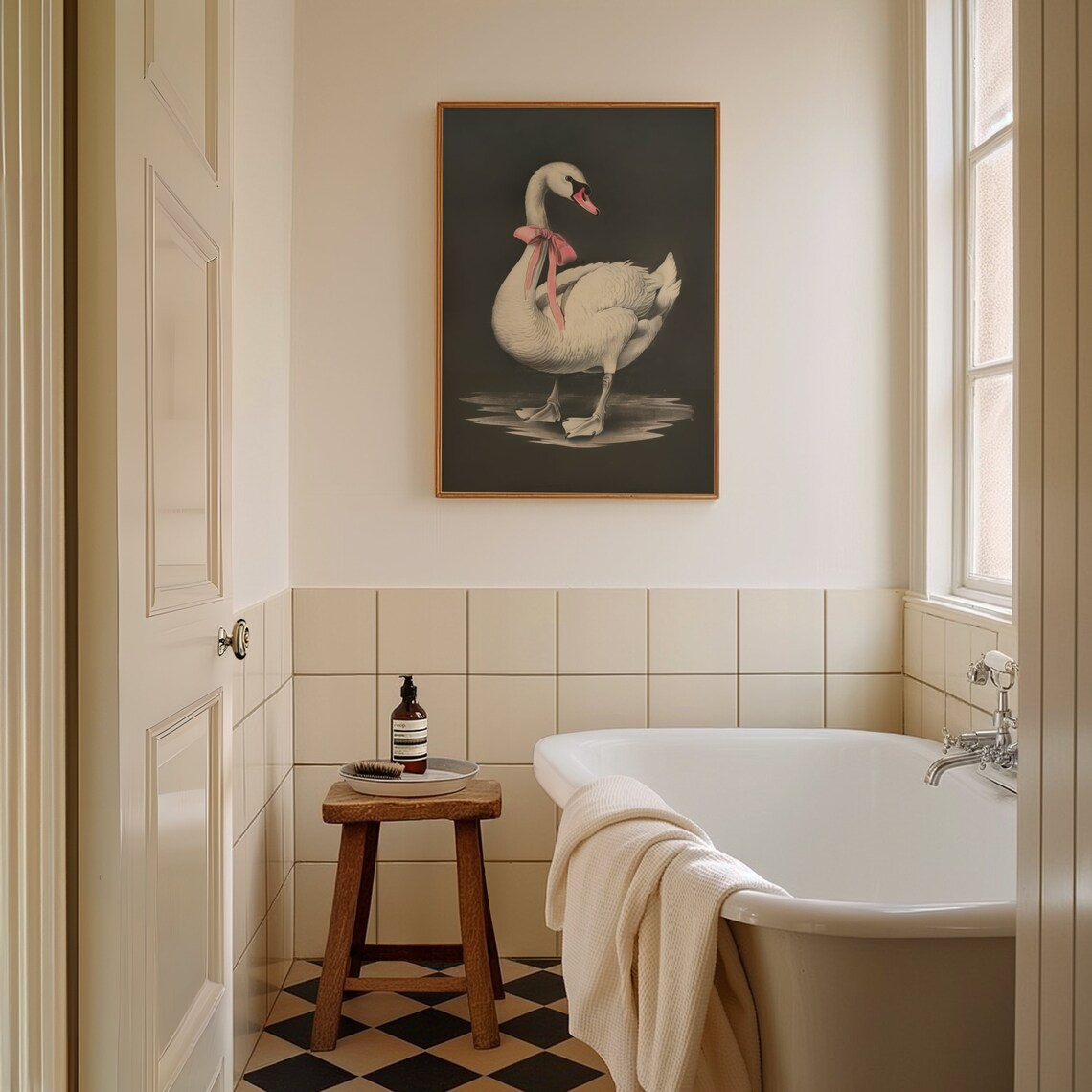 Standing White Swan With Pink Ribbon Antique Style Art Poster - Image 4