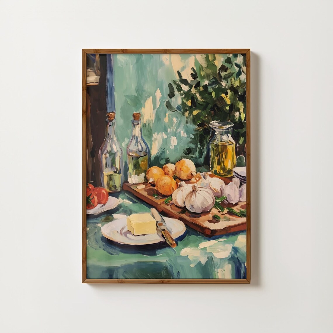 French Kitchen Still Life Garlic Onion Olive Oil Painting Poster