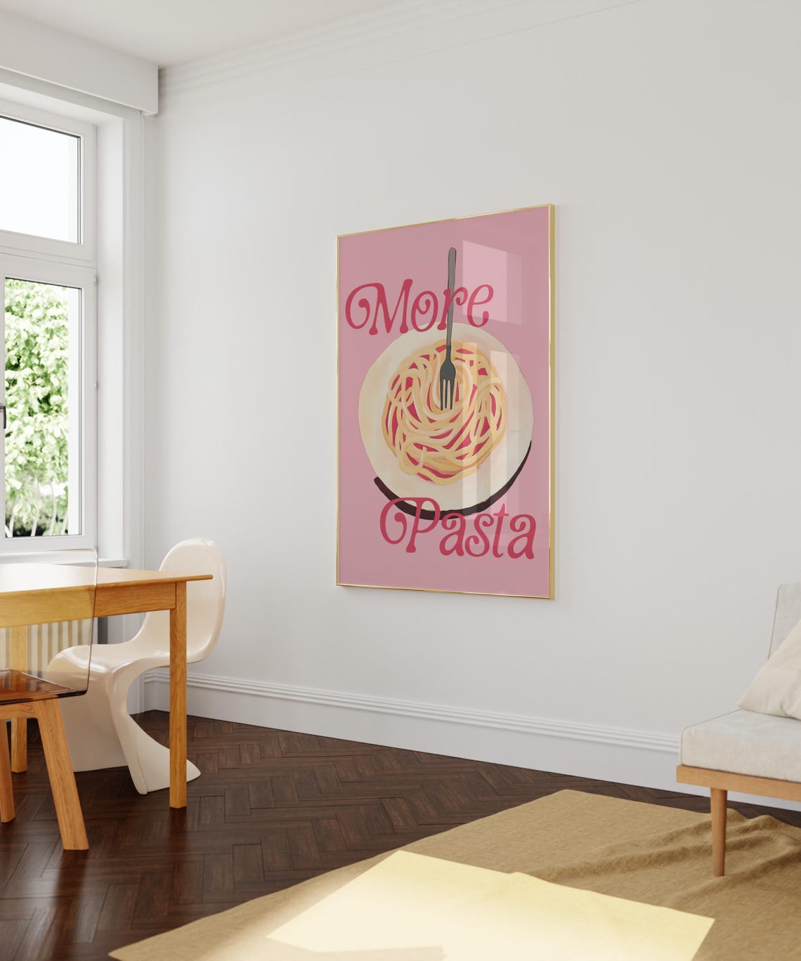 More Pasta Heaping Spaghetti Plate Pink Retro Kitchen Poster - Image 4