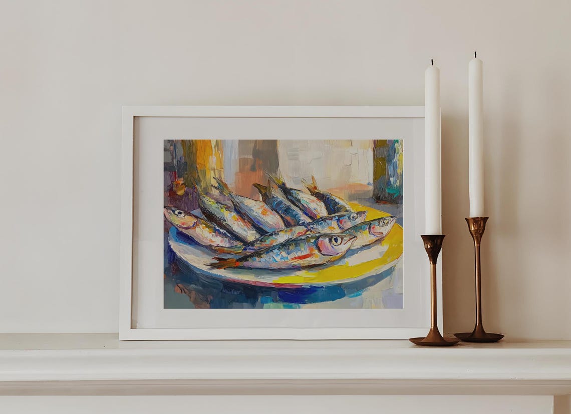 Sardines Print Seafood Painting Vintage Food Print Fish Wall Art Kitchen Print Dining Room Art Restaurant Decor Bistro Dinner Table Print - Image 2