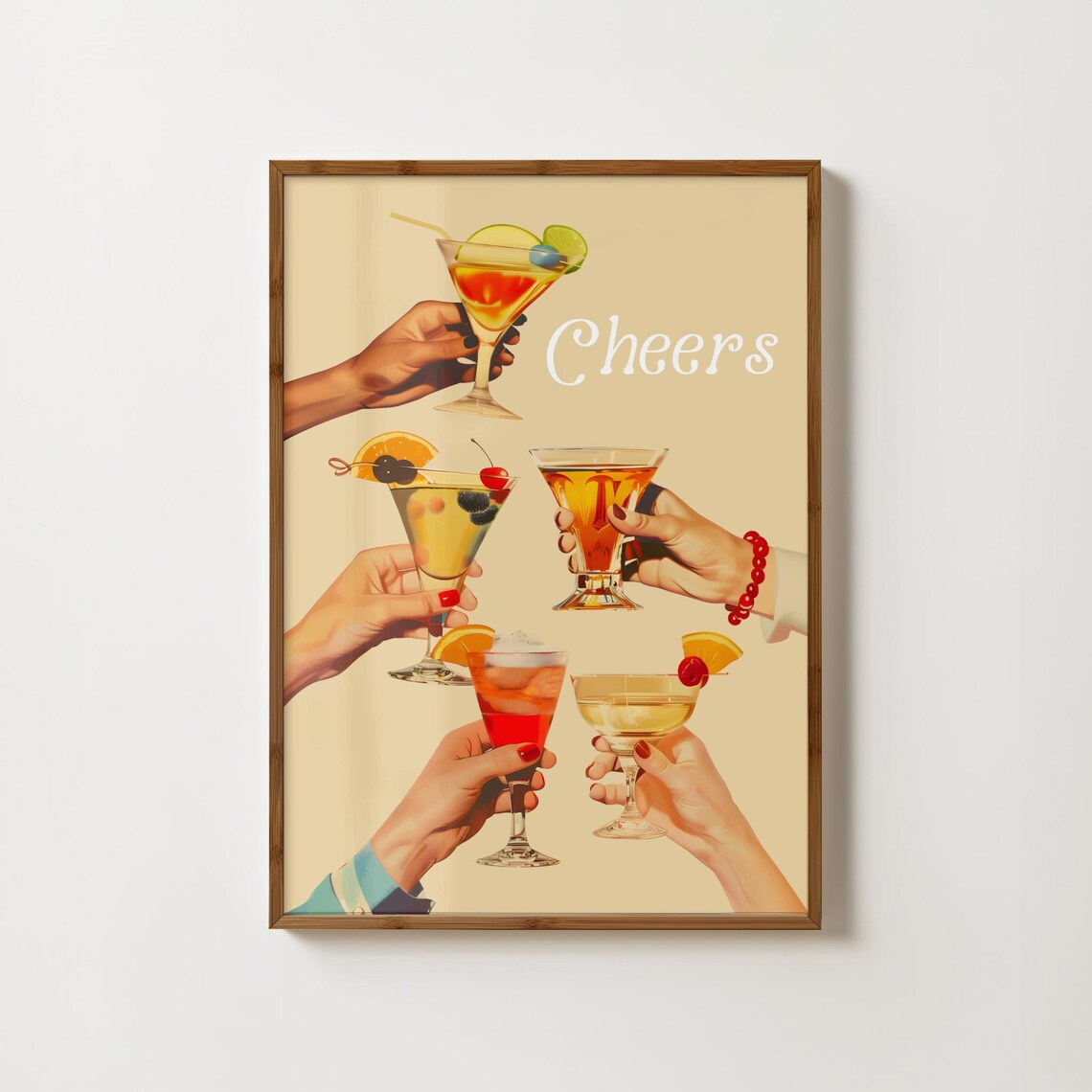 Cheers Toast With Cocktail Glasses Bar Cart Celebration Poster