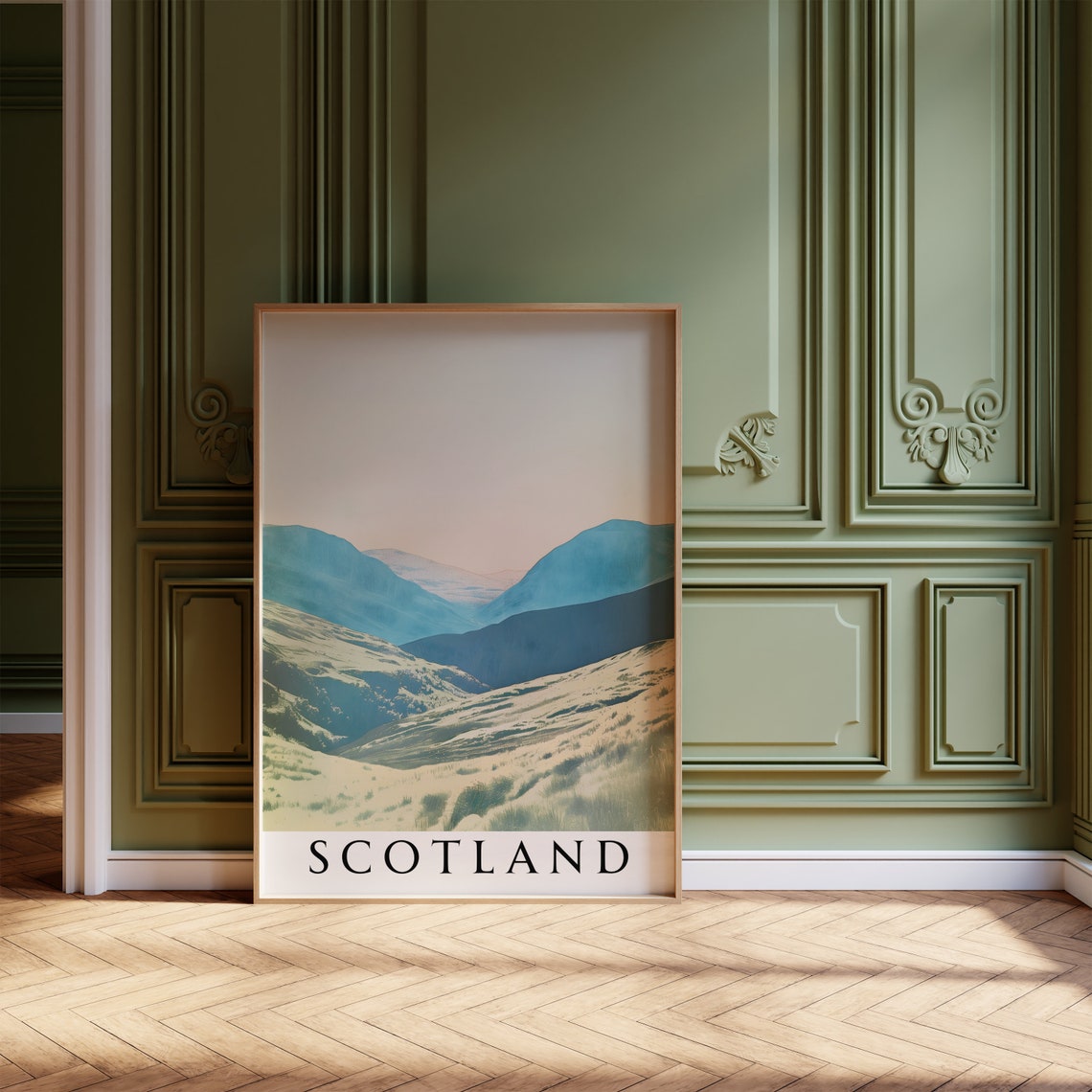 Scotland Blue Highland Mountains Pastel Dawn Landscape Poster - Image 4