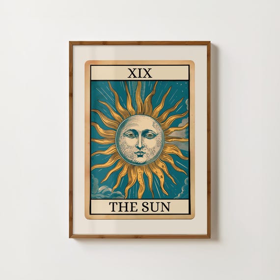 Sun Tarot Card, Boho Spiritual Folk Art Poster Print