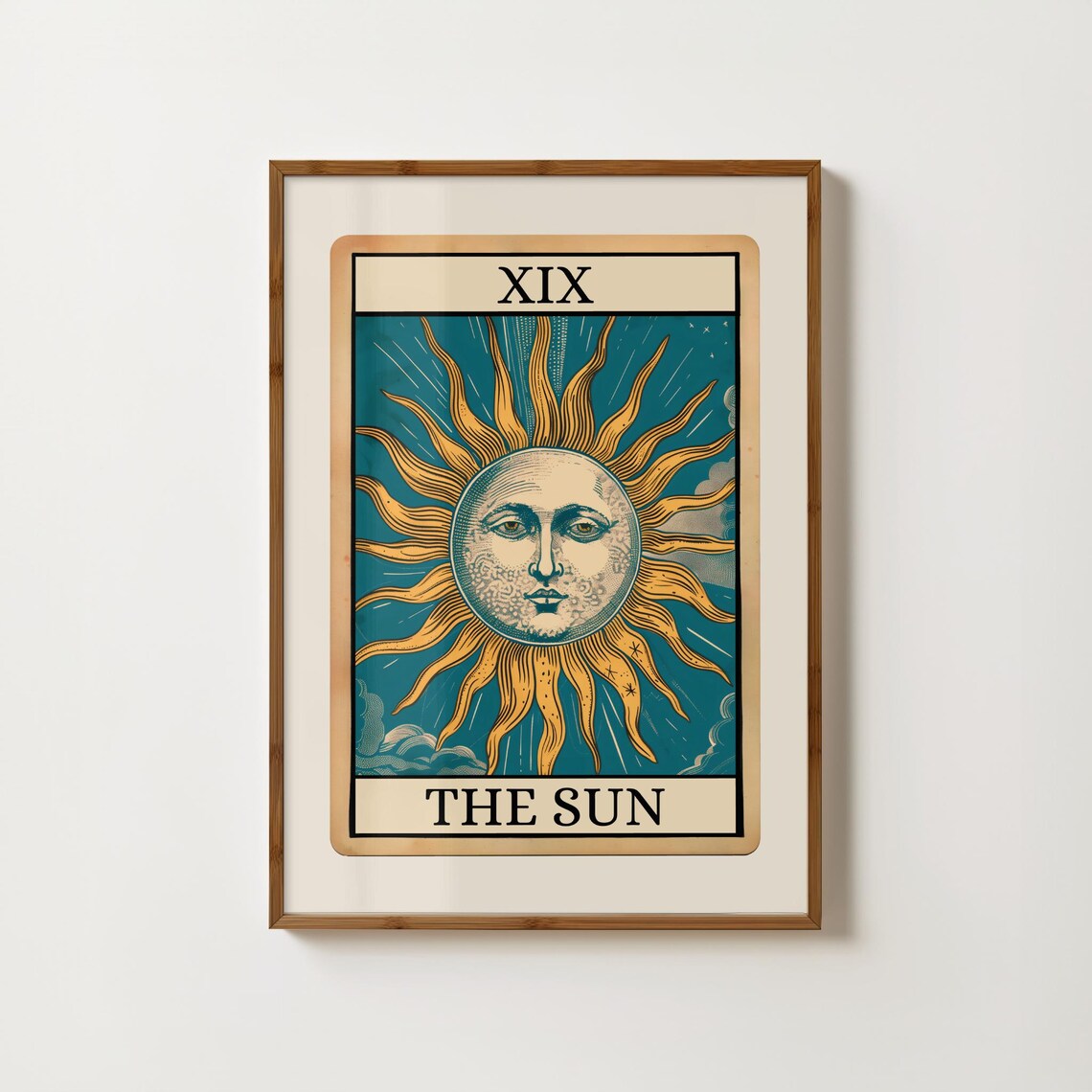Sun Tarot Card, Boho Spiritual Folk Art Poster Print