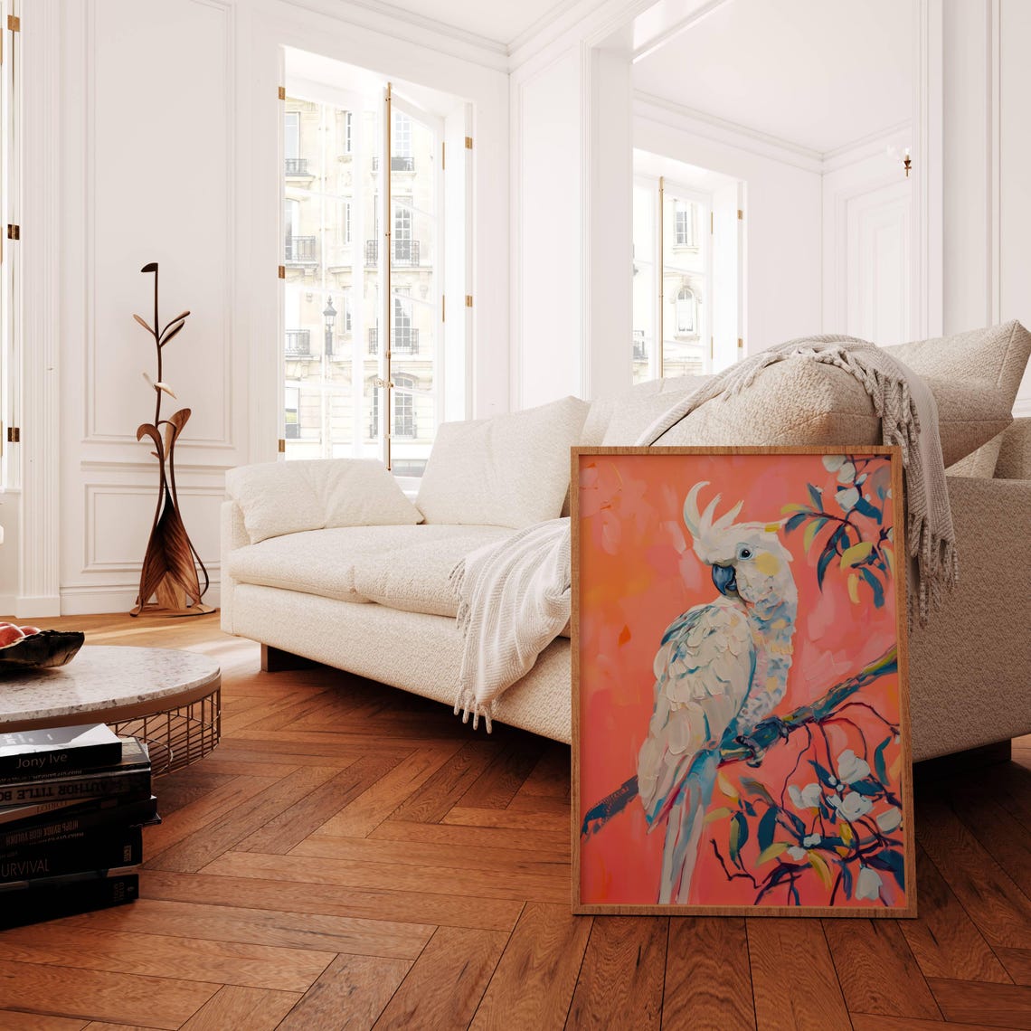 Sulphur Crested Cockatoo Coral Pink Tropical Bird Painting Poster - Image 4