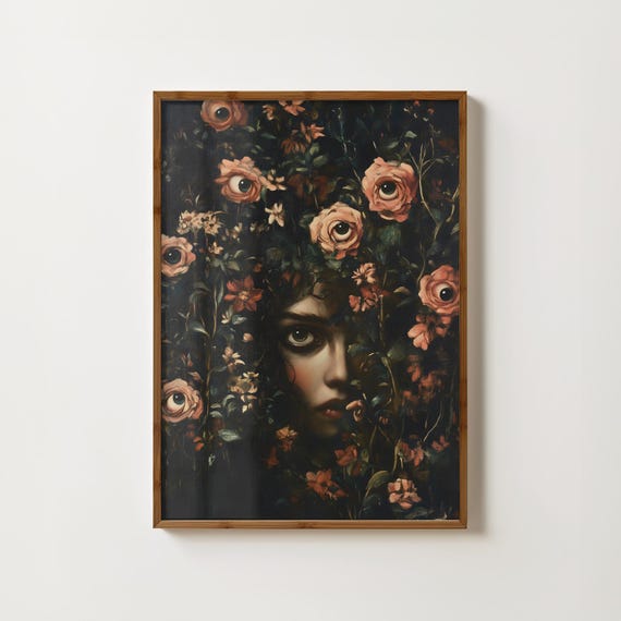 Mystical Eye Print Evil Eye Painting Moody Third Eye Wall Art Dark Floral Poster Spooky Gothic Decor All Seeing Eye Print Witchy Wall Art