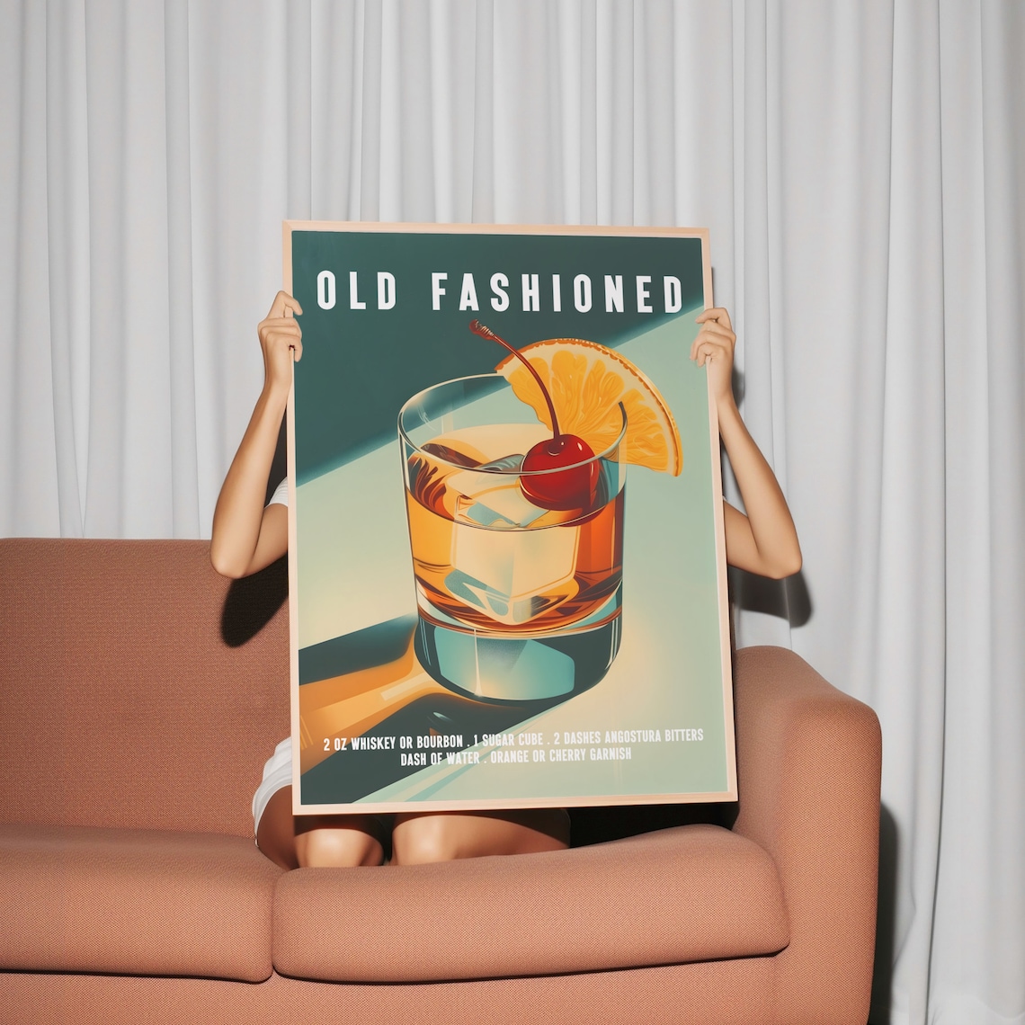 Old Fashioned Retro Cocktail Recipe Poster Print - Image 2