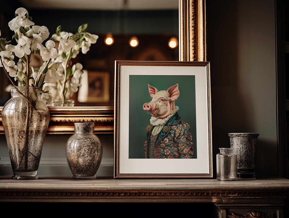 Flamboyant Pig In Victorian Brocade Coat Animal Portrait Poster - Image 3