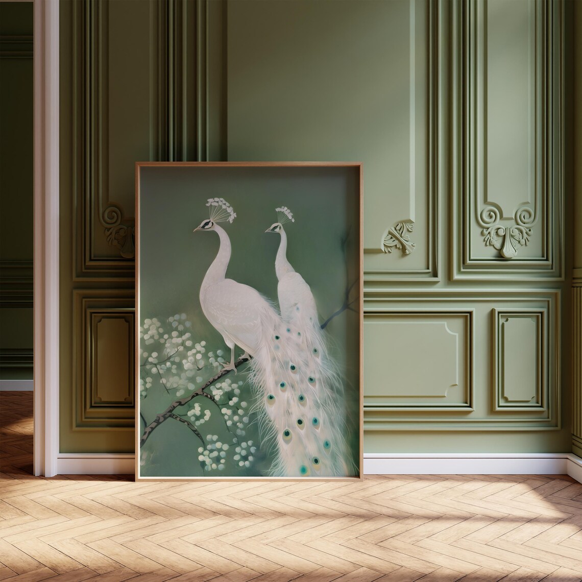 White Peacock Vintage Japanese Bird Art Poster Print - Image 3