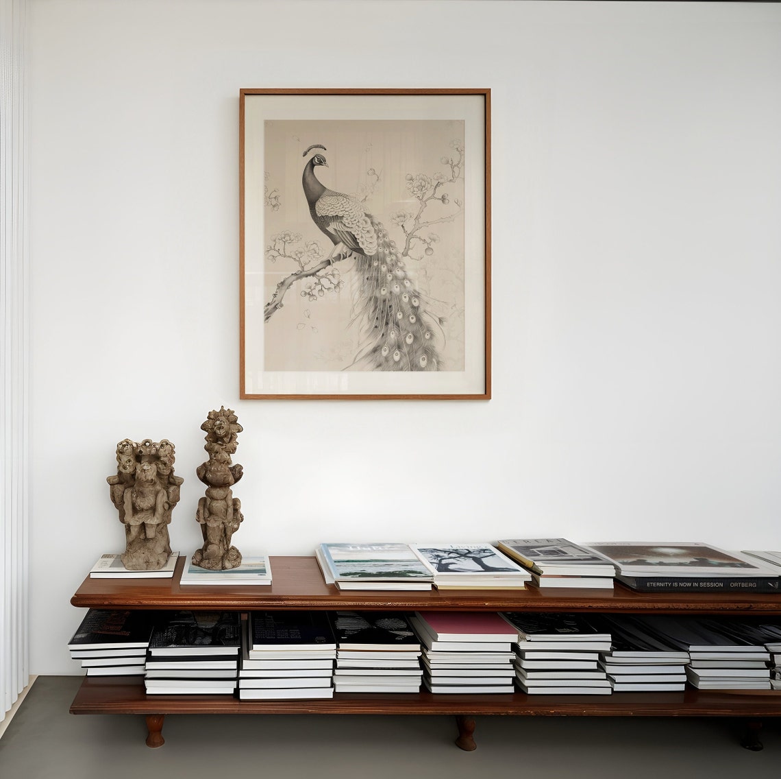 Peacock Perched On Blossom Branch Japanese Ink Wash Style Poster - Image 4