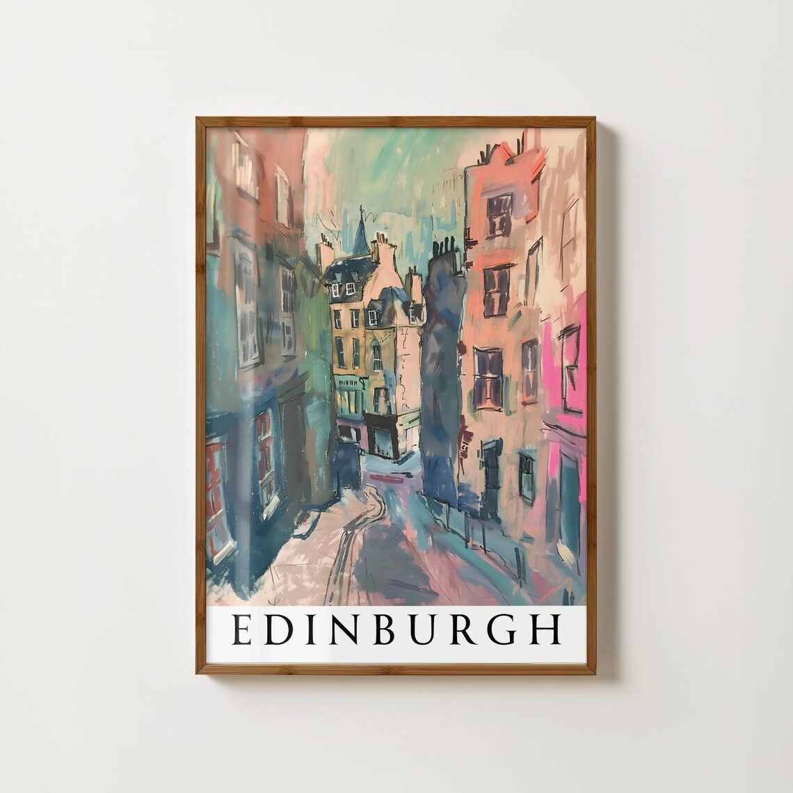 Edinburgh Old Town Street Watercolor Scotland Travel Wall Poster