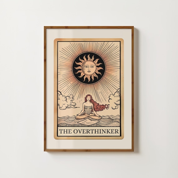Overthinker Tarot Card Humor Poster, Boho Decor