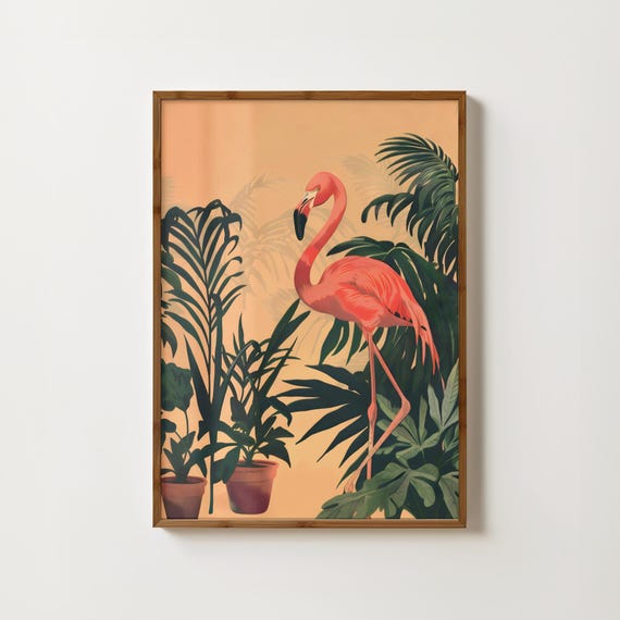 Pink Flamingo Vintage Botanical Tropical Art Print