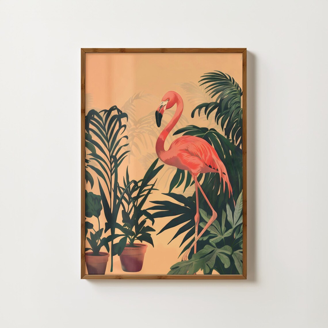 Pink Flamingo Vintage Botanical Tropical Art Print