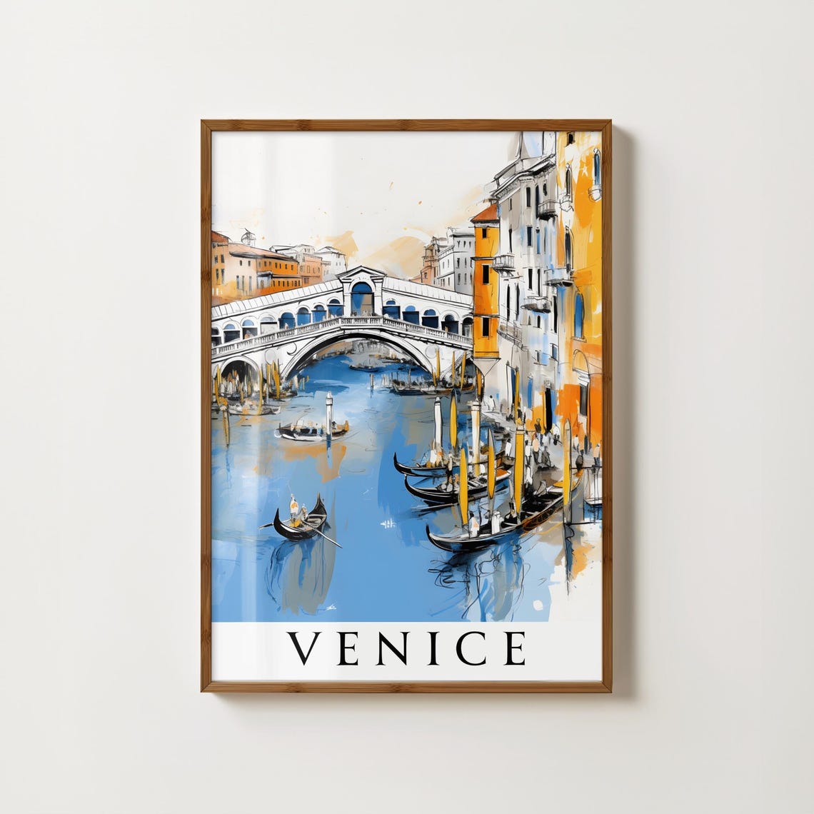 Venice Rialto Bridge And Gondolas Watercolor Travel Art Print