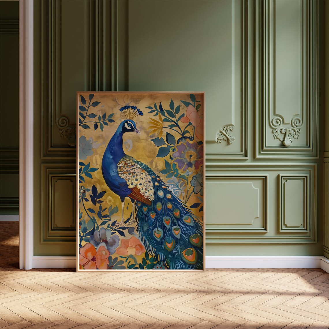 Vintage Gold Peacock Floral Elegant Botanical Bird Art Poster - Image 4