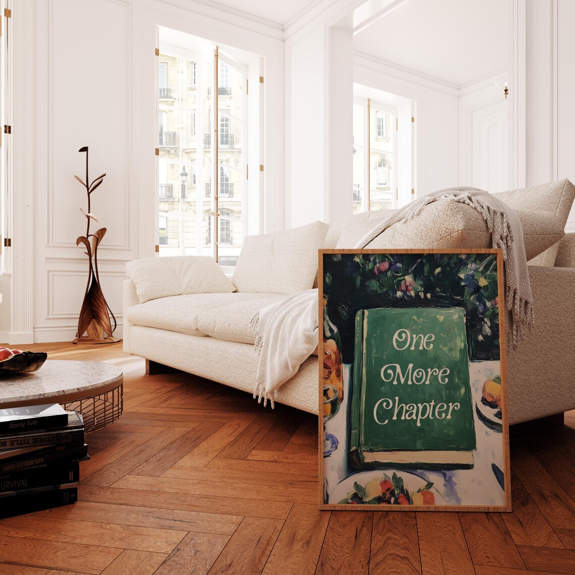 One More Chapter Quote On Green Book Still Life Bookish Art Poster - Image 3