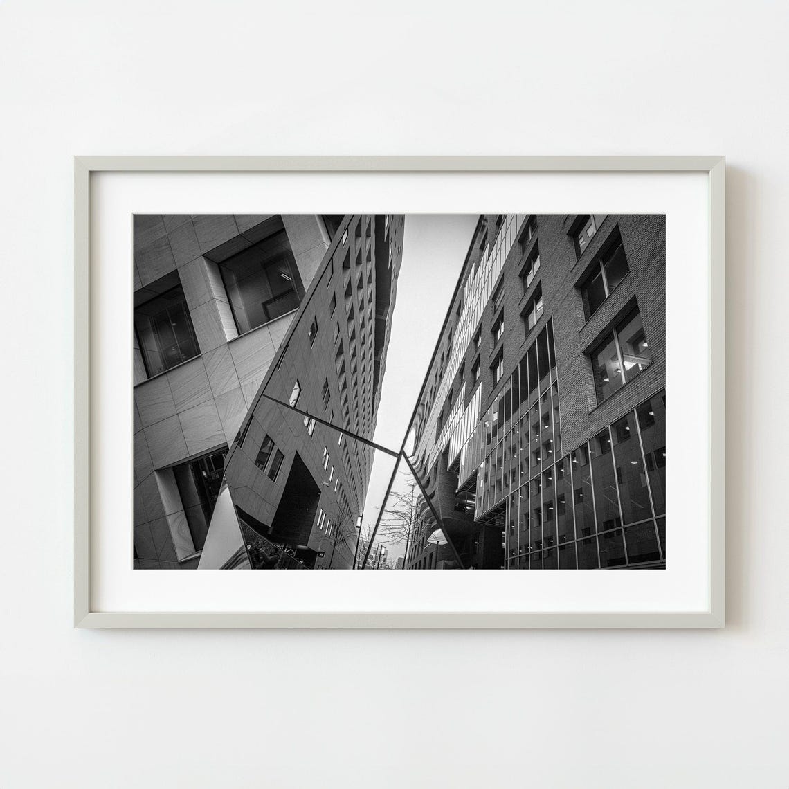 Modern Architecture Mirror Reflection Black White City Art Poster