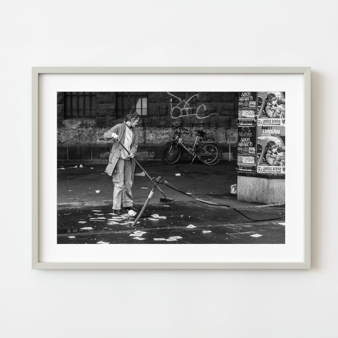 Street Cleaner After Festival Frankfurt Black White Photography Poster