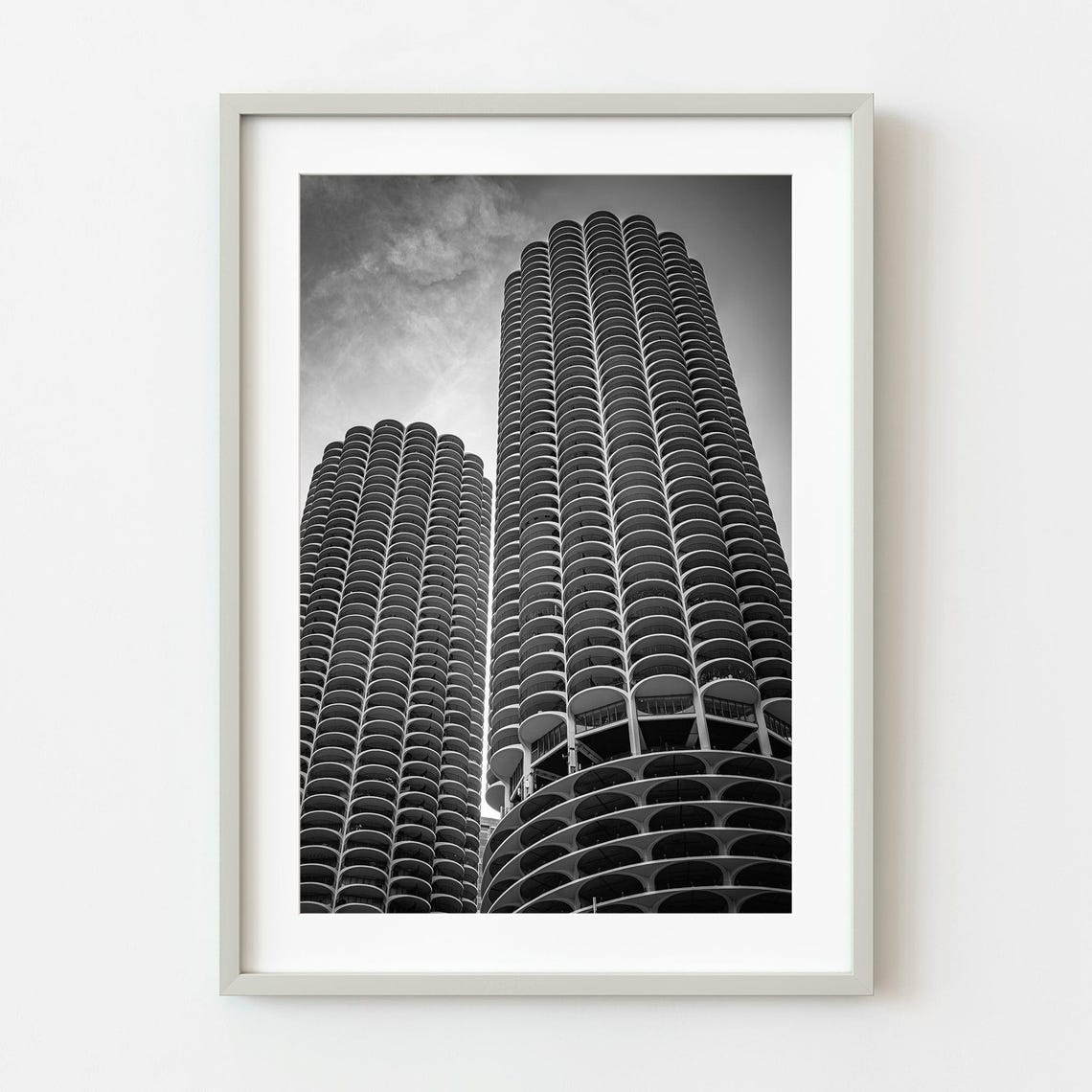 Marina City Towers Chicago Black White Architecture Photo Poster