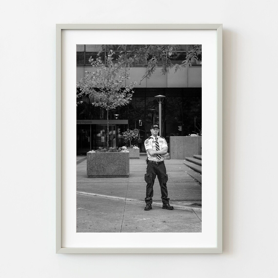 Security Guard City Street Monochrome Portrait Photo Art Poster