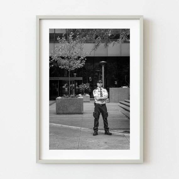 Security Guard City Street Monochrome Portrait Photo Art Poster