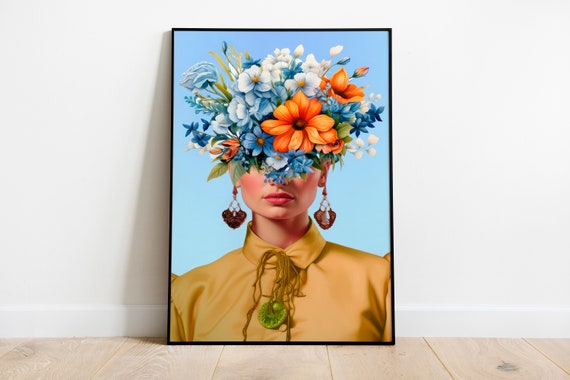 Blue Frida Kahlo Pop Art Portrait Print