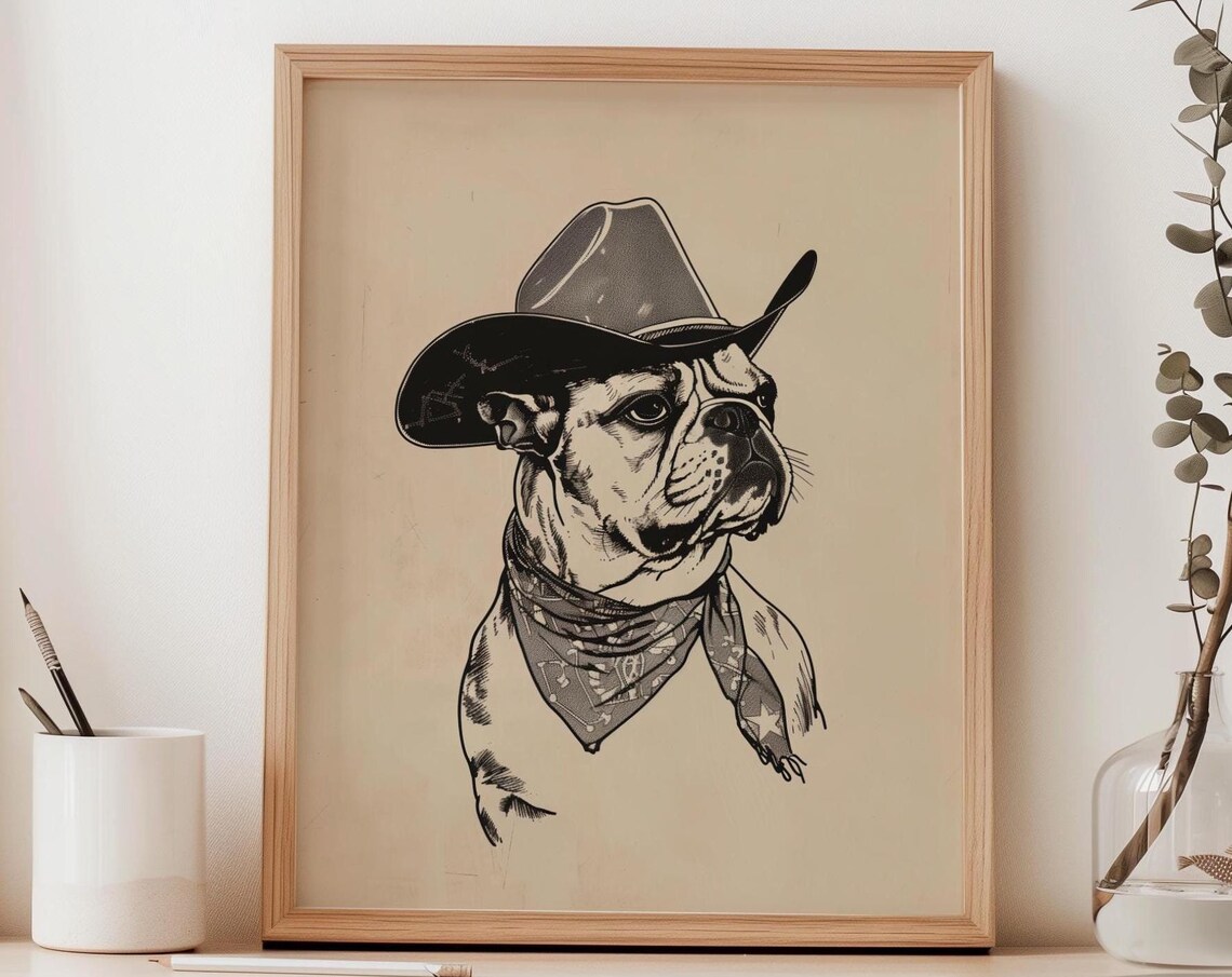 Cowboy Bulldog Vintage Western Art Print