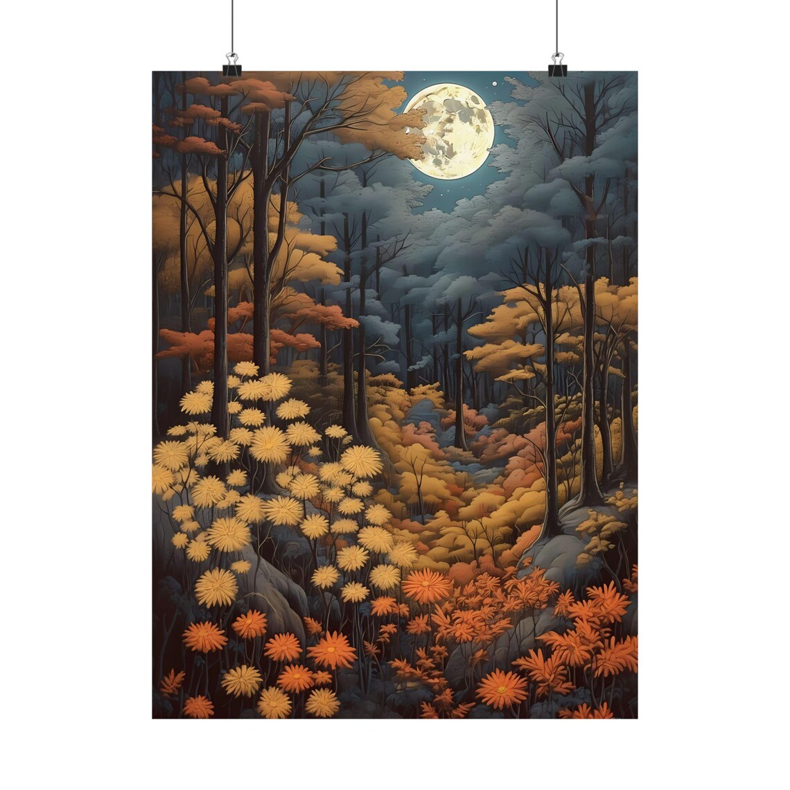 Autumn Forest Art Print, Rustic Moody Landscape