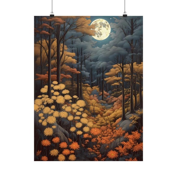 Autumn Forest Art Print, Rustic Moody Landscape