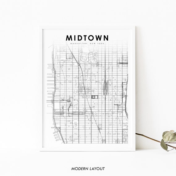 Midtown Manhattan NYC Map Art Print, New York