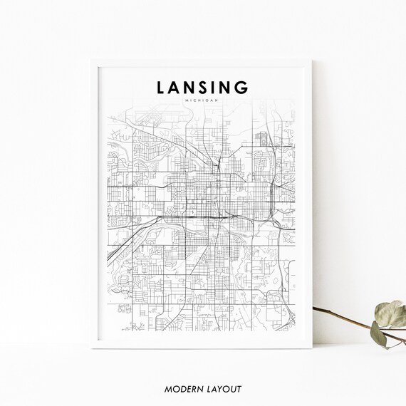 Lansing Mi Map Print Michigan Usa Art Poster Ingham County City Street Road Nursery Room Wall Office Decor