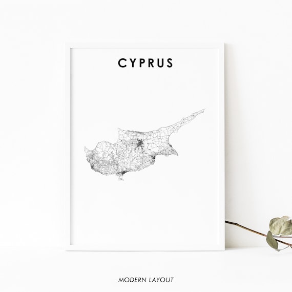 Cyprus Country Road Map Minimalist Modern Layout Mediterranean Poster