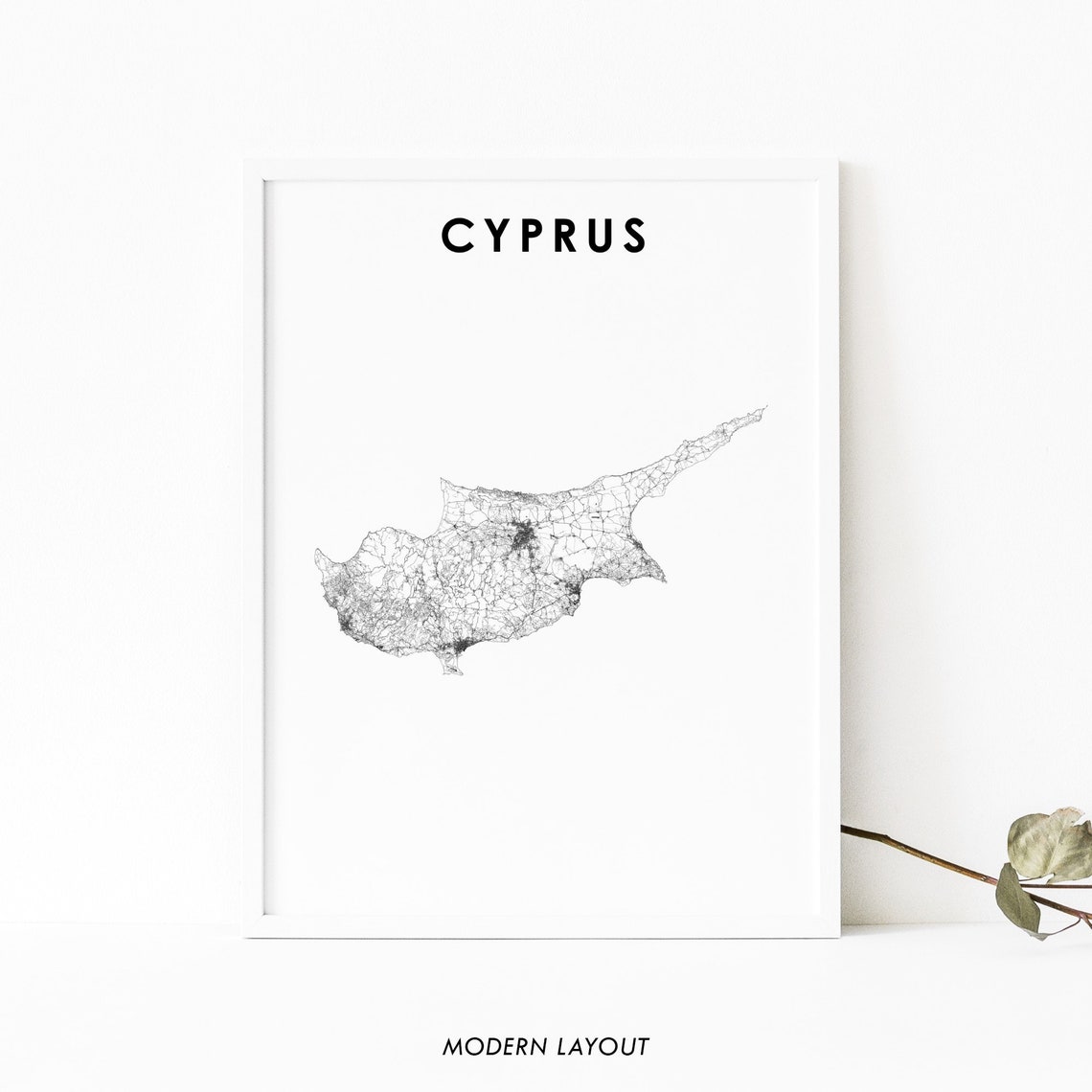Cyprus Country Road Map Minimalist Modern Layout Mediterranean Poster
