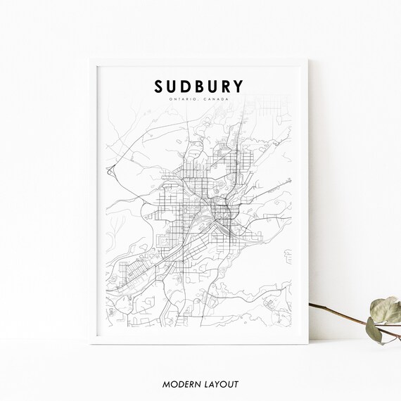 Sudbury Ontario Map Print On Canada Art Poster Greater City Street Nursery Room Wall Office Decor